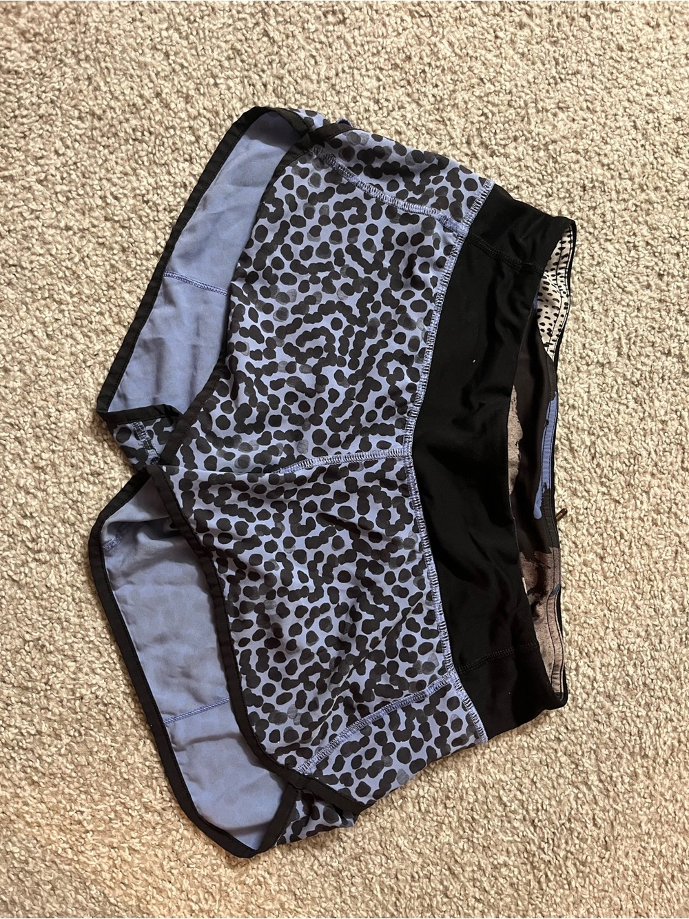 lululemon athletica Blue Leopard Print Athletic Shorts with Black Waistband